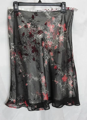 Vintage Women's Y2K Black Sheer Mesh Floral Overlay Midi Skirt Sz 10 - Image 1 of 4
