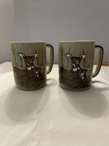 VINTAGE OTAGIRI KERAMIK HIRSCH JÄGER KABINE KAFFEE TEE TASSE TASSE 2er Set - Bild 1 von 7
