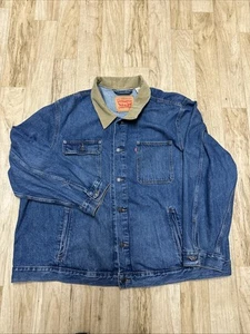 Chaqueta de mezclilla Levi Strauss abotonada 4 bolsillos con cuello de pana bronceada para hombre 3XL azul - Imagen 1 de 6
