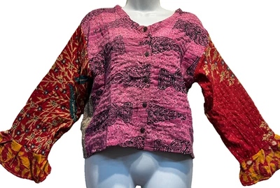 Nwt FUNKY STUFF boho hippie vintage quilted cotton kantha TUNIC TOP M Free shipp - Image 1 of 4