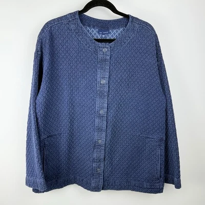 J Jill Pure Jill Cotton Embossed Cardigan Jacket XL Indigo Blue Snap Granny Core - Image 1 of 4