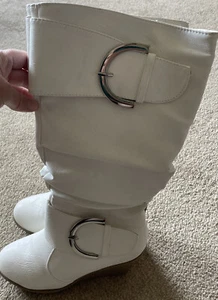 New W/ Small Defect Women's White Wedge MidCalf Knee High Slouchy Boots Size 6.5 - Picture 1 of 11