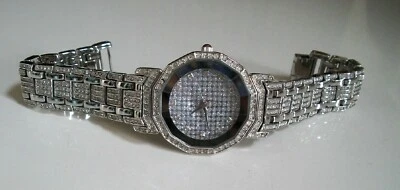 Reloj Hip Hop Para Hombre Acabado Plateado Piedra Ginebra Moda Vestir O Informal Foto 1 de 4