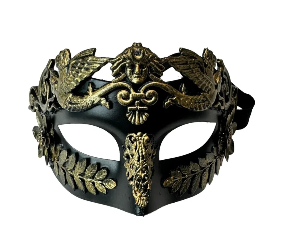 Venetian Greek Roman Warrior Egyptian Men masquerade mask (Black & Gold) - Image 1 of 4
