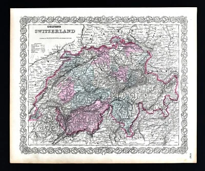 Mapa Colton 1874 Suiza Lucerna Zúrich Ginebra Alpes suizos Berna Basilea Europa  Foto 1 de 4