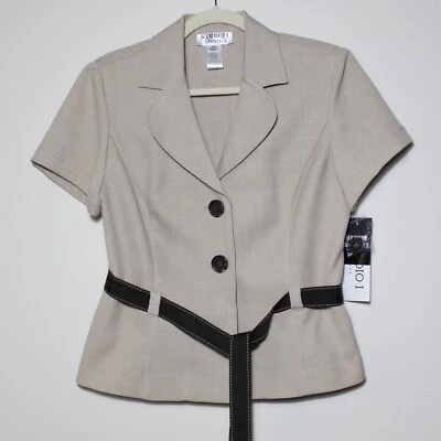 Chaqueta Blazer STUDIO I Mujer Manga Corta Cinturón Caqui Tostado Oficina 12 Pequeña Foto 1 de 4