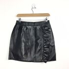 Stradivarius Black PVC Faux Leather Mini Skirt Ruffle UK 8