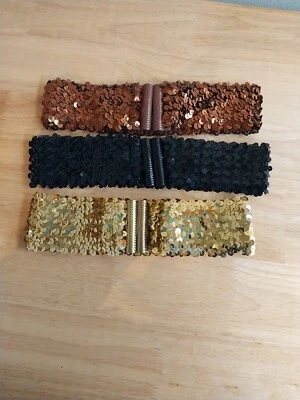 3 cinturones de lentejuelas elásticas de colección brillantes retro WOW Foto 1 de 4