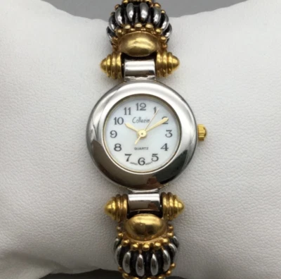 Collezio Watch Women 23mm Silver Gold Tone Ornate Open Cuff New Battery 6.5" - Image 1 of 4