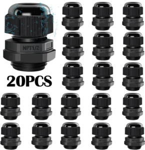 20Pc Npt 1/2 in Cable Glands White Cord Grip Nylon Strain Relief Wire Waterproof - Picture 1 of 5