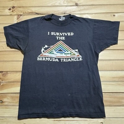 Vintage 80s I Survived The Bermuda Triangle Rainbow 1981 Shirt Size Large - Image 1 of 4