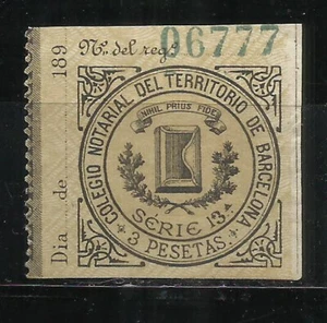 Q525-SELLO FISCAL BARCELONA 1890 MONTEPIO COLEGIO NOTARIAL 3 PESETAS . REVENUE - Imagen 1 de 1