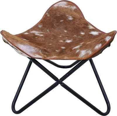 Cow Leather Ottoman Seat Chair – Iron Frame | Home & Garden Foot Stool - Image 1 of 4