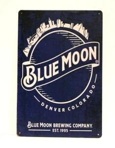 Blue Moon Beer Tin Poster Sign Bar Man Cave Vintage Ad Rustic Retro Look 97 - Picture 1 of 4