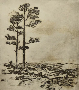 Fritz Burkhardt 1900-1983 München / Radierung 1943 weite Landschaft Bäume Wald - Bild 1 von 12