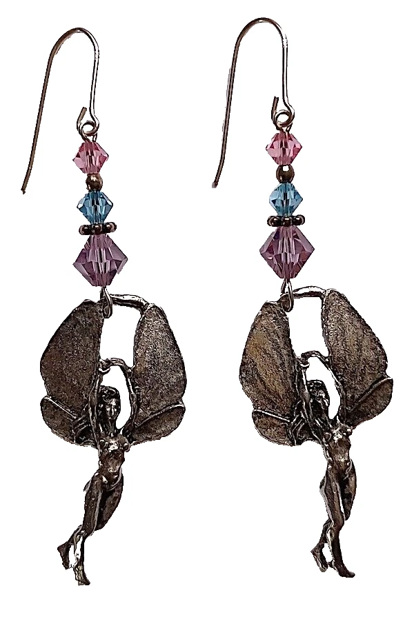 Серьги - феи, олово, 2,5 дюйма длиной, граненый кристалл - Изображение 1 из 1