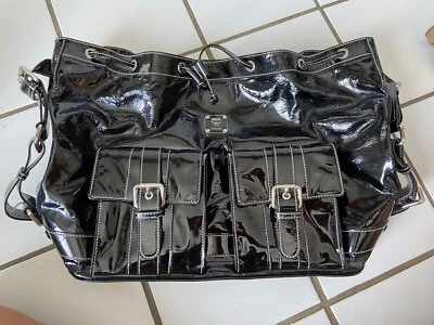 Vintage MCM MUNCHEN Large Black Patent Leather Drawstring Tote - Image 1 of 4