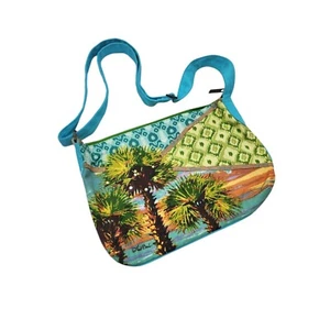 VTG Paul Breut Colorful Tropical Palm Tree Ocean Sunset 14.5x10 Canvas Purse Bag - Picture 1 of 10