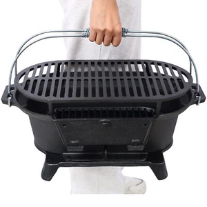 Cast Iron Grill Outdoor, Portable Charcoal Grill and Tabletop Cast Iron Skillet - Picture 1 of 24