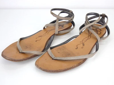 Sandalias Ras Tirantes Tanga Planas Verano Gris Cuero Bohemio Talla EU 40 UK 7 Foto 1 de 4