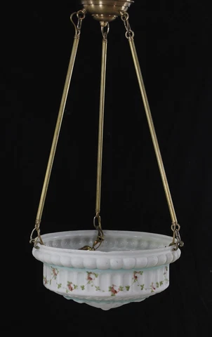 Restored Brass Pole Floral Cast Glass Pendant Light Cover