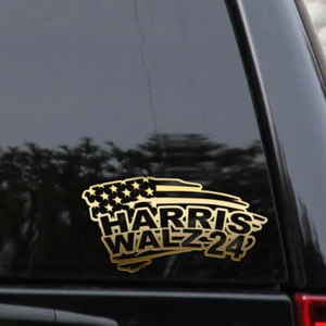 Harris Walz 2024 Distressed American Flag Vinyl Decal Sticker - Picture 1 of 2