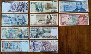 Set of 10 Mexico notes 20, 50, 100, 500, 1000, 2000, 5000, 10000, 20000 & 50000 - Picture 1 of 2