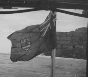 Flag over Water Scene 1940s Canadian Red Ensign Niagara Falls Area - Picture 1 of 3