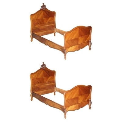 PAIR OF FRENCH LOUIS XV NAPOLEON III ORNATELY CARVED BED STEAD FRAMES IN WALNUT - Image 1 of 4