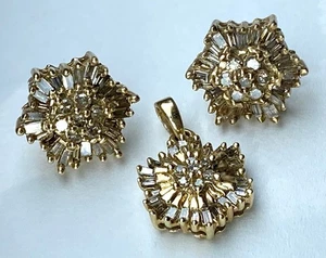 10K Gold & Schokolade Diamant Schneeflocke Ohrring & Anhänger Set - 4,32 Gramm / Schild - Bild 1 von 13