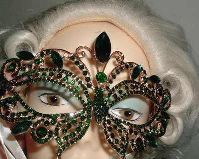 Emerald Green Rhinestone Mask, mardi gras costume masquerade mask - Image 1 of 4