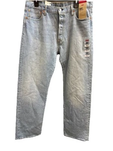 Levi's 501 Herren 36 x 30 helle Waschung Knopfleiste gerades Bein Stretch neu mit Etikett Denim Jeans - Bild 1 von 15