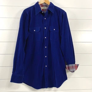 Vntg Oakton Limited Mens Corduroy Button Down Shirt sz L Tall Blue Flannel Lined - Picture 1 of 13