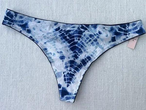 Vintage Victoria's Secret Silky Satin Blue Tie dye Thong Panty XL New - Picture 1 of 6