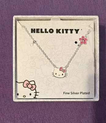 Collar cabeza de Hello Kitty esmalte enchapado en plata fina nuevo en caja Foto 1 de 3