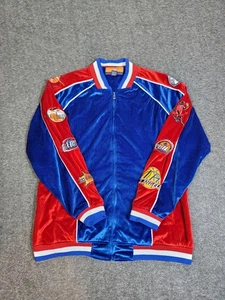 Vtg Veezo Wear NBA Patch Jacket L Blue Red Velour Track League Logos Rap Hip Hop - Picture 1 of 11