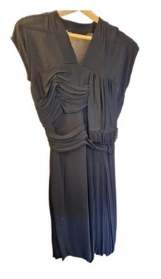 Camiseta de seda preta drapeada Madame Gres Paris vintage década de 1950 Doris Geddes modelo cópia - Imagem 1 de 4