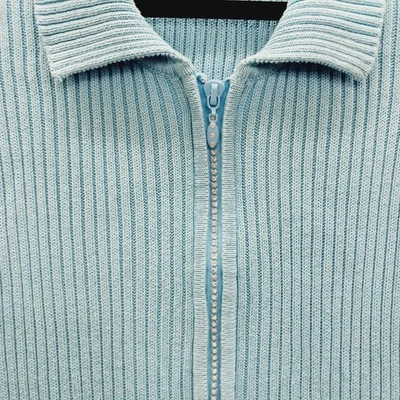 Sweater Full Zip Size L Rhinestone Zipper Powder Blue Dopamine Dressing Ribbed - Image 1 of 4