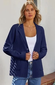 Women's Long Sleeve Cardigan Button Lapel Casual Knit Sweater Size Medium Blue - Picture 1 of 6
