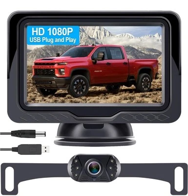 LeeKooLuu 4.3” Wired Rear Backup Camera Monitor Kit Easy Setup HD 1080P View - Image 1 of 4