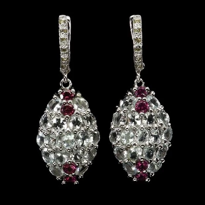 Pendientes de plata de ley 925 ovalados aguamarina rodolita zafiro piedras preciosas joyería Foto 1 de 4