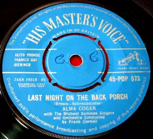 Alma Cogan Last Night On The Back Porch 7" UK ORIG 1959 HMV b/w Mama Says VINYL - Imagen 1 de 6