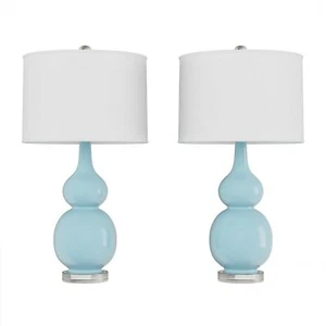 Set of 2 Ceramic Table Lamps Double Gourd Vintage Style Lights for Bedroom, Blue - Picture 1 of 5