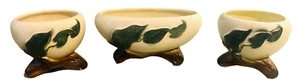 Vintage Mid Century Royal Copley Green Leaves Ceramic Footed Planter Set Of 3 - Picture 1 of 13