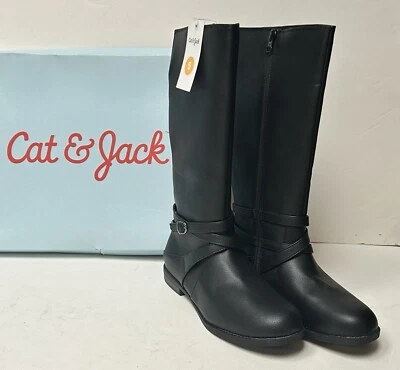 Bota de vestir Cat & Jack THERESA negra de imitación de cuero hasta la rodilla ~ Niñas grandes Talla 5 ~ ¡NUEVA CON ETIQUETAS! Foto 1 de 4