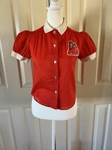 Vintage Annie shirt red button up w/patch 1981 Tribune Company Syndicate girl L - Picture 1 of 15