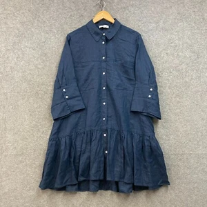 Saba Dress Womens Large Blue Linen Long Sleeve Button Front Collared 52618 - Picture 1 of 13