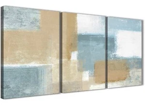 Blue Beige Brown Abstract Painting Canvas Art Print - 3 Part - 125cm Wide - 3350 - Picture 1 of 5