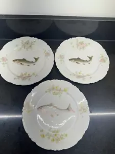 LS&S Antiques Carlsbad Austria Fish Motif Plates Set of 3 Fishing Outdoors - Picture 1 of 8