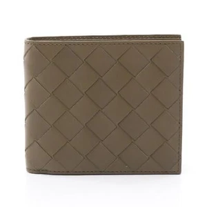 BOTTEGA VENETA Intrecciato Bi-fold purse wallet 743211VCPQ42877 leather Khaki - Picture 1 of 4